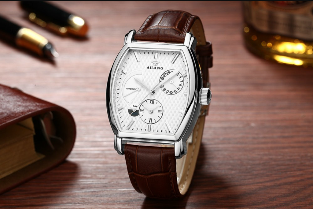 AILANG 5810 Tonneau High Quality Watches Date Automatic Mechanical Wristwatch Leather Watch For Male