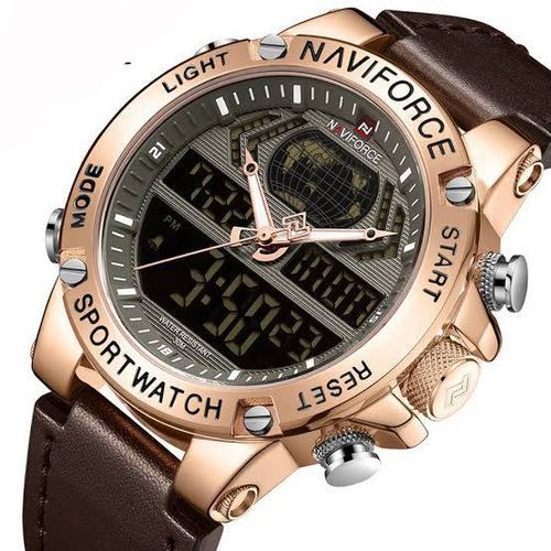 Dual Waterproof Leather Strapped Watch - Brown