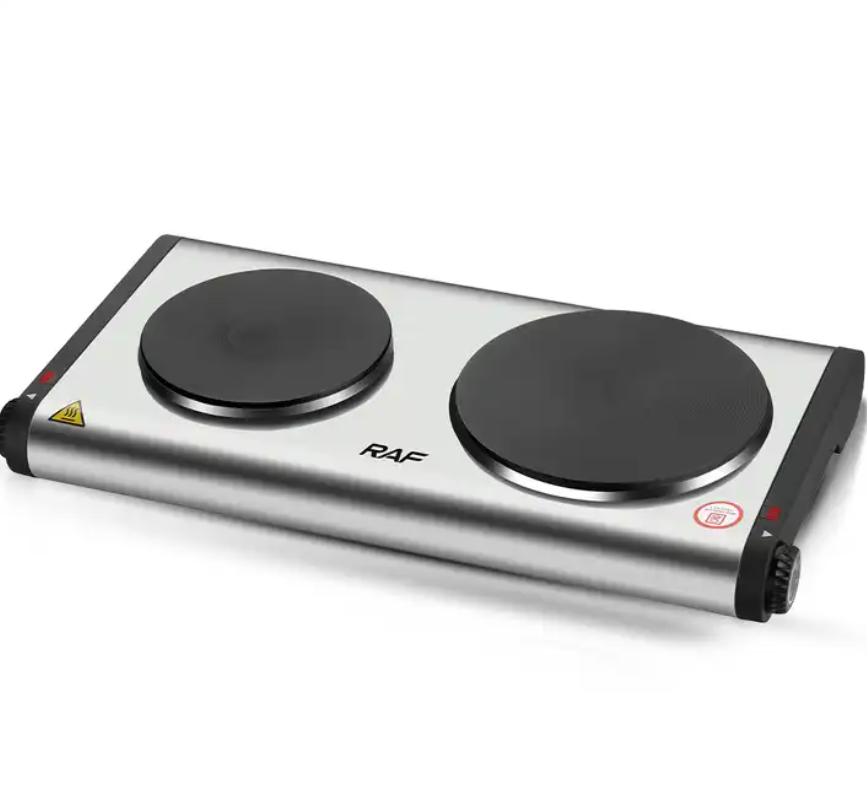 Electric Countertop Burner Stove Dual Control Stainless Steel Cooktop Electric Solid Hot Plates Double Burner