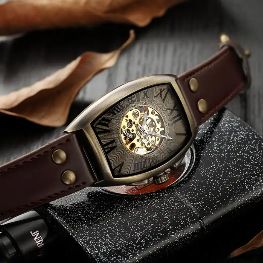 SHENHUA 9868 Simple Sports Automatic Mechanical Watch Leather Strap Analog Display Luxury Watches Men