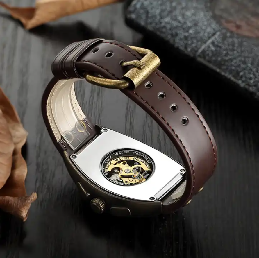 SHENHUA 9868 Simple Sports Automatic Mechanical Watch Leather Strap Analog Display Luxury Watches Men