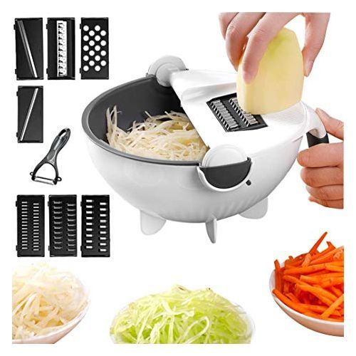 9 In 1 Multi Functional Wet Basket Chopper, Grater And Slicer-White.