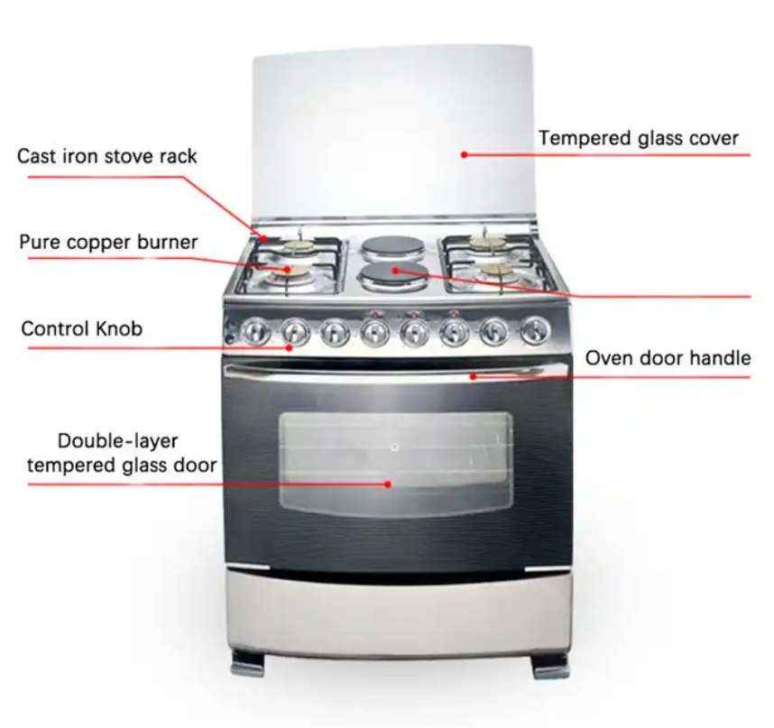 6 Burner Stove With Oven Gas Range With Pizza Bakery Bread , Oven 4 Burner 2 Plates Stove With Oven