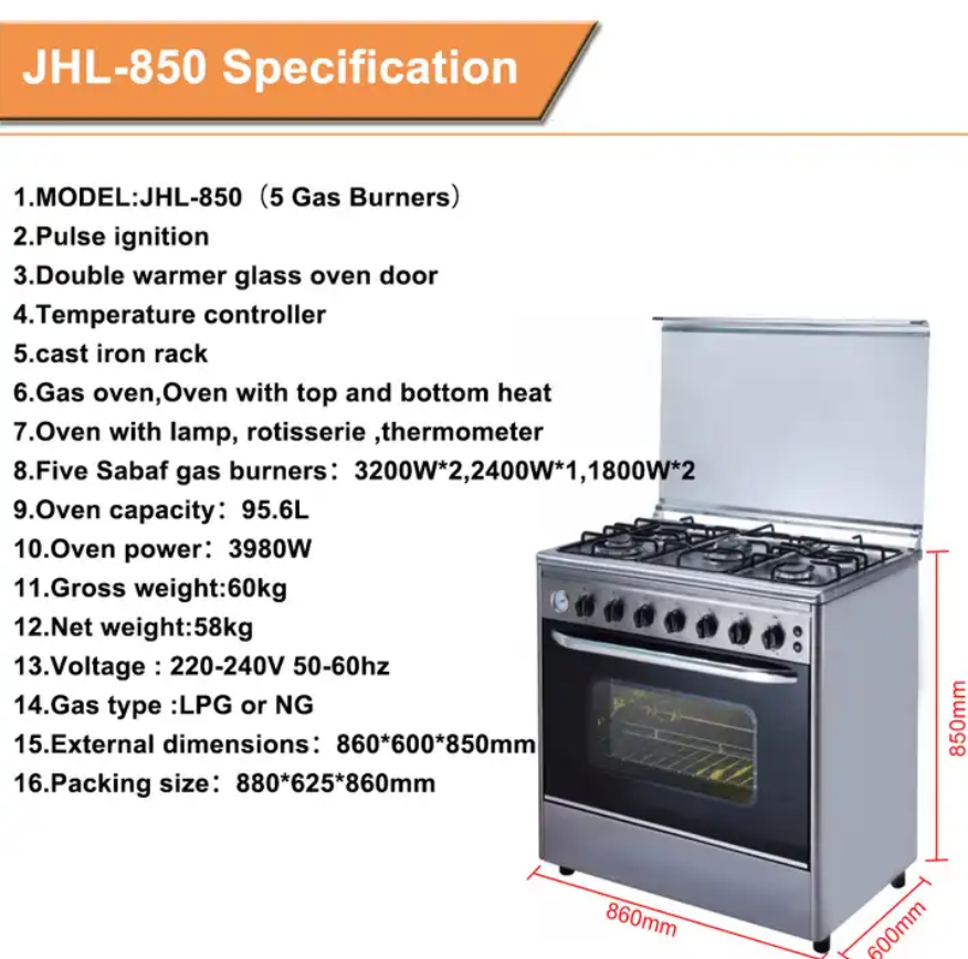 5 Burner Freestanding Oven ,  For Africa market electrical hot plates with oven , gas stove cooking range oven