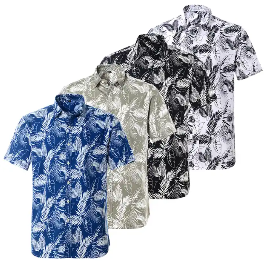 Cotton Casual Hawaii Print Short-sleeved Shirt Men's Beach Shirts