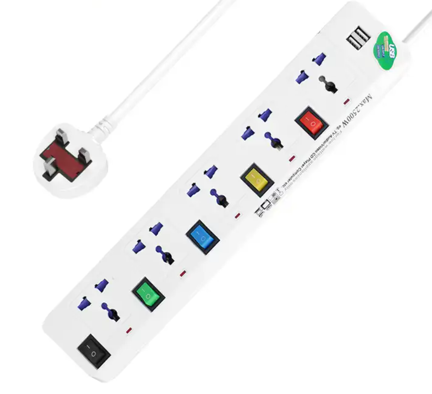 5 way Universal Power Socket with independent switch and 2 USB extension socket Power Strip