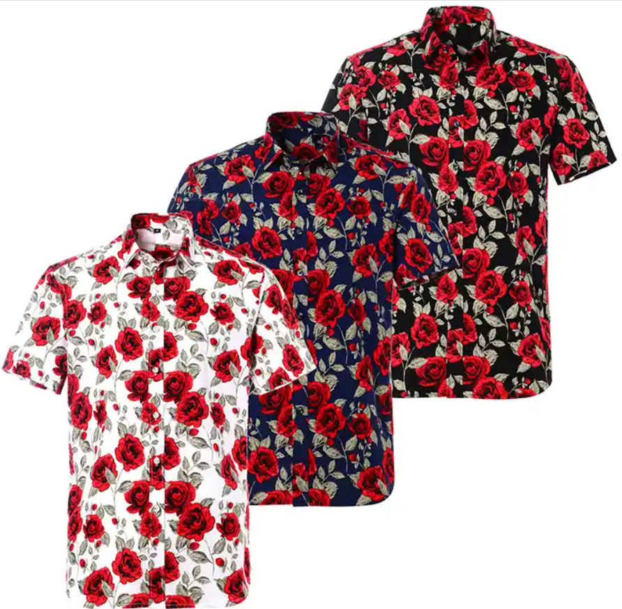 Cotton Casual Hawaii Print Short-sleeved Shirt Men's Beach Shirts