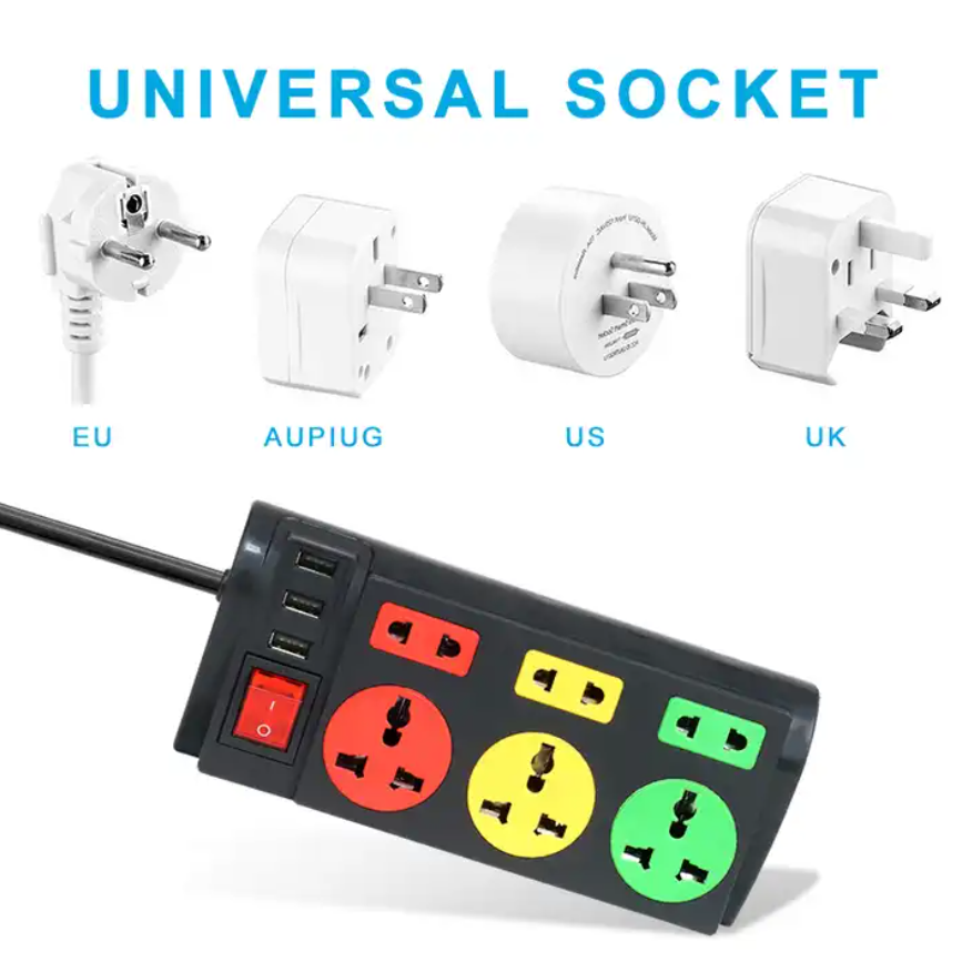 Electrical 6-Gang With 3 USB Universal Sockets Extension Electric Power Strip