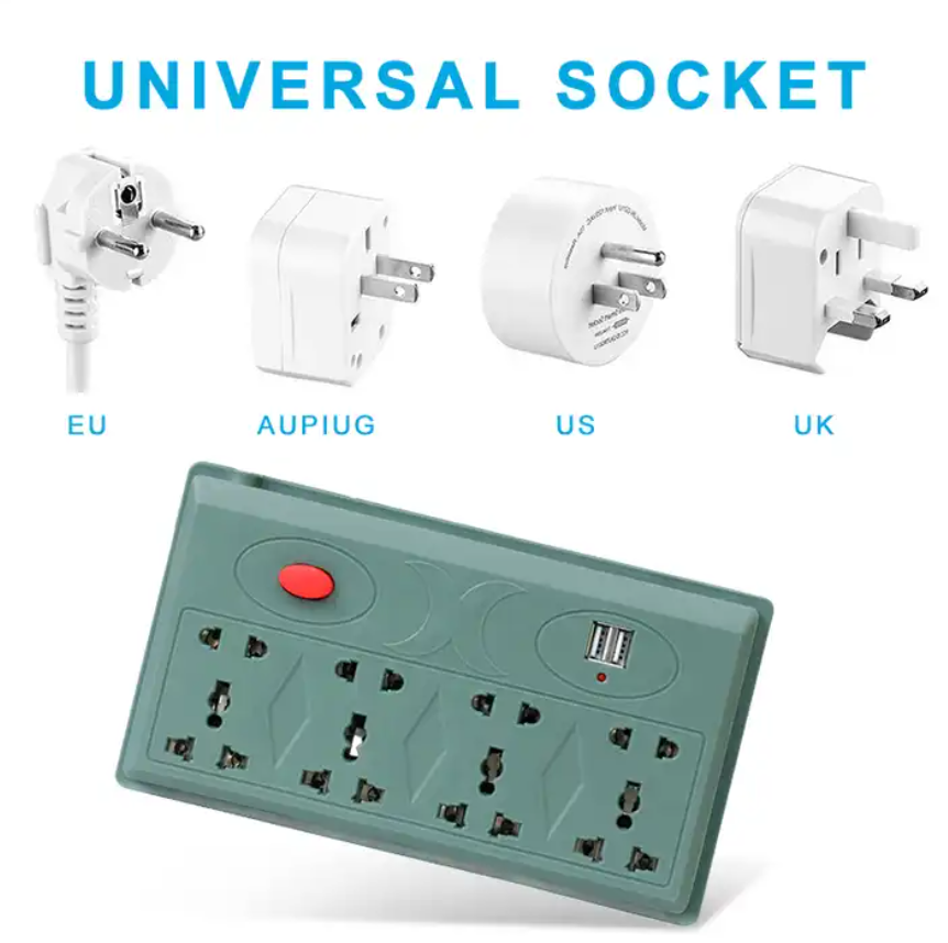 Electrical 8-Gang With 2 USB Universal EU Plug Sockets Extension Power Strip