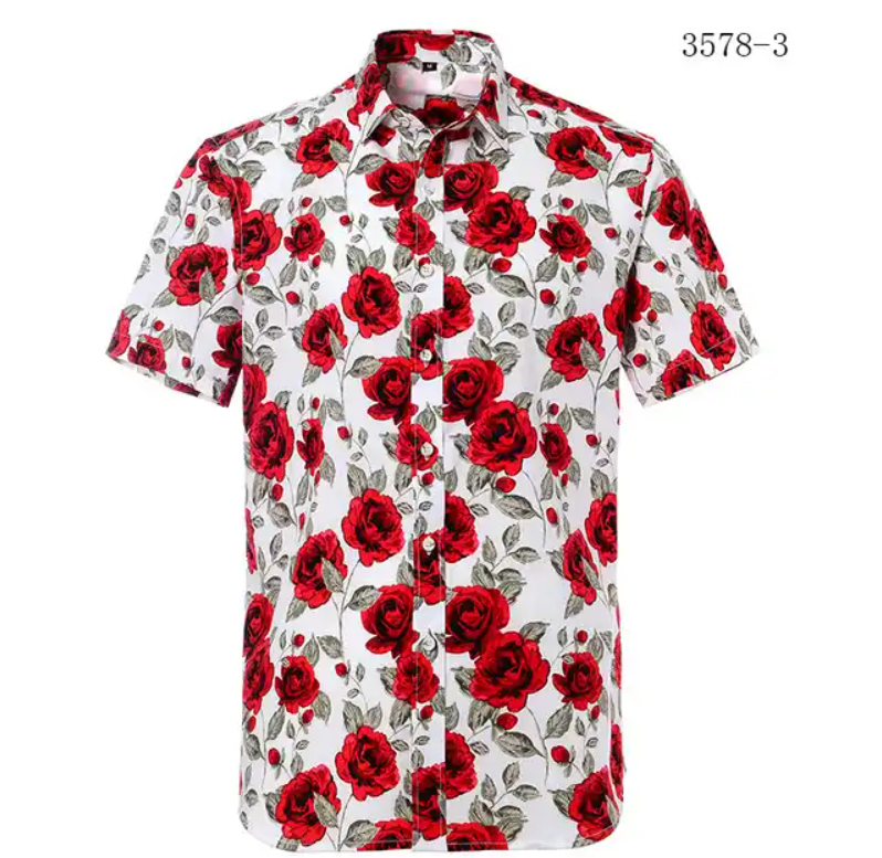 Cotton Casual Hawaii Print Short-sleeved Shirt Men's Beach Shirts