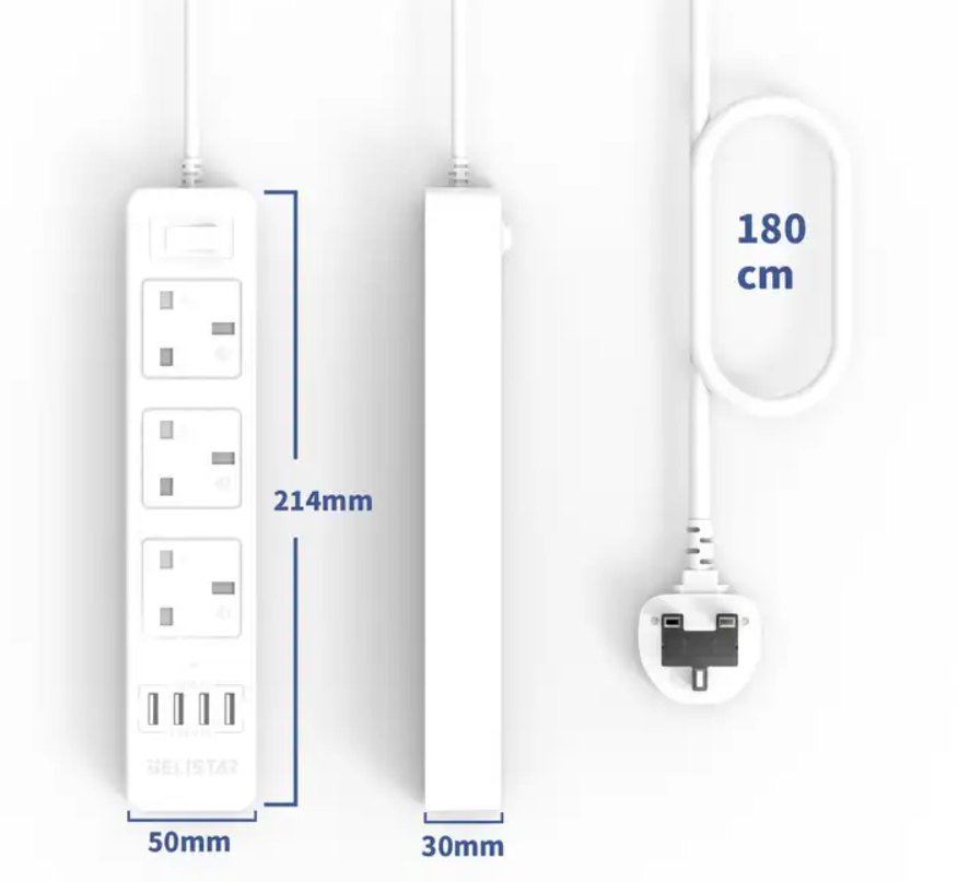 UK Standard Extension Socket with USB Quick Charger Ports For Desktop Surge Protector Power Strip