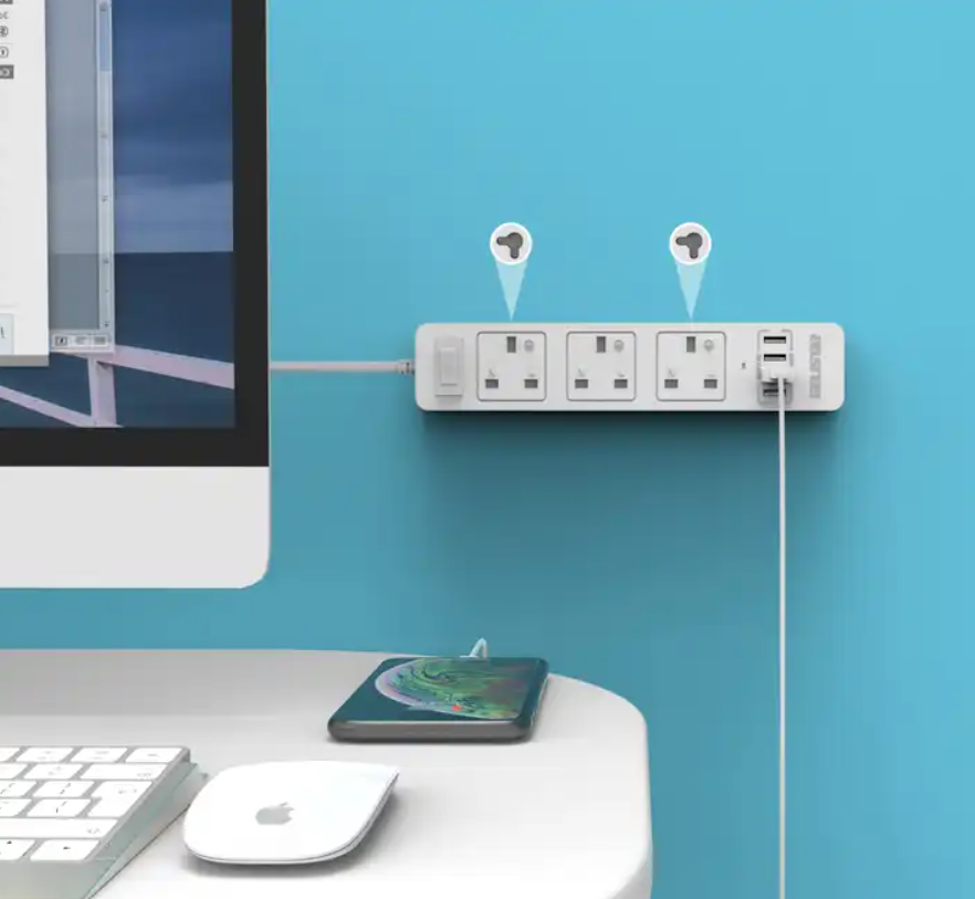 UK Standard Extension Socket with USB Quick Charger Ports For Desktop Surge Protector Power Strip