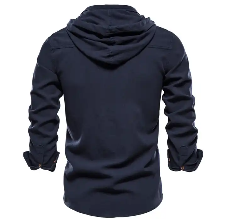 US Size Cotton Long Sleeve Men Slim Shirt With Hood