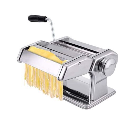 Pasta Maker Roller Machine, Manual Spaghetti, Noodle Maker Cutter-Silver.