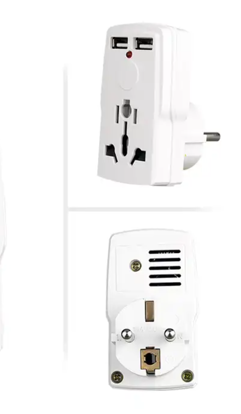 Multi Socket Travel Adapter with Electrical EU plug and 2 USB Outlets