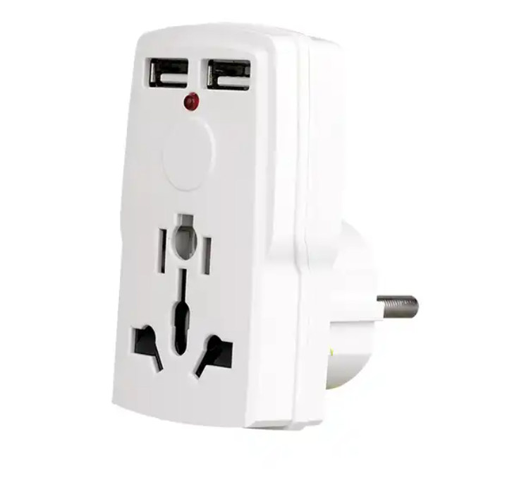 Multi Socket Travel Adapter with Electrical EU plug and 2 USB Outlets