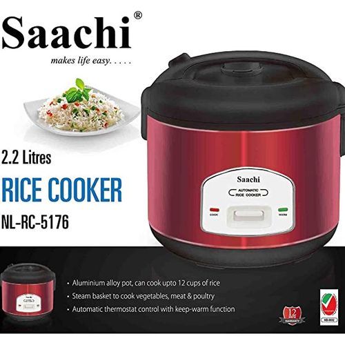 2.2 litre Electric Rice Cooker With Steamer Saucepan- Red.