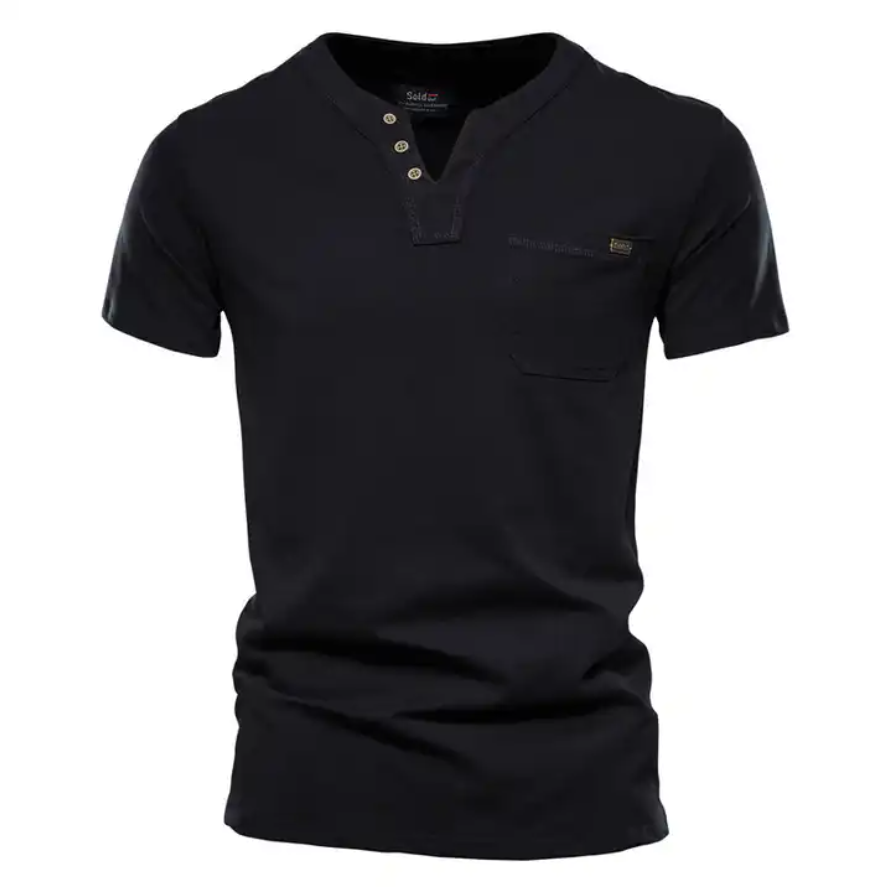 Summer Casual T-shirt Men's Fashion Trend Sports Tee Slim Cotton Plain V Neck T-shirts With Pocket