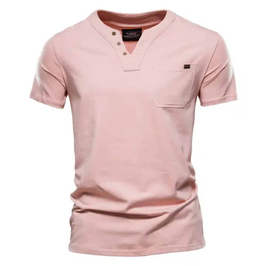 Summer Casual T-shirt Men's Fashion Trend Sports Tee Slim Cotton Plain V Neck T-shirts With Pocket