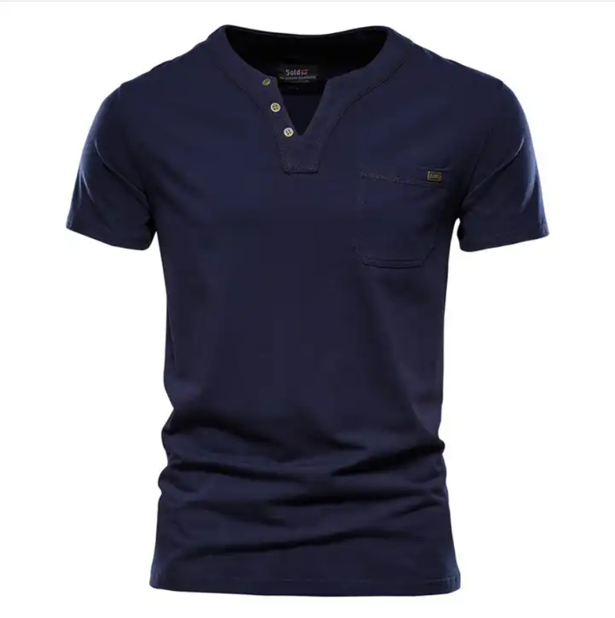 Summer Casual T-shirt Men's Fashion Trend Sports Tee Slim Cotton Plain V Neck T-shirts With Pocket