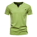 Summer Casual T-shirt Men's Fashion Trend Sports Tee Slim Cotton Plain V Neck T-shirts With Pocket