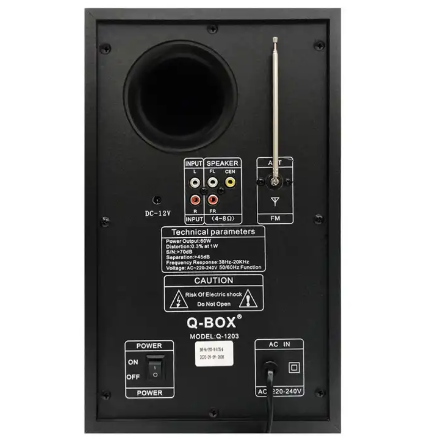 Q-BOX Q-1203 3.1 Channel Speaker 6.5 Inch Subwoofer Home Theatre Speaker System With USB /SD / BT