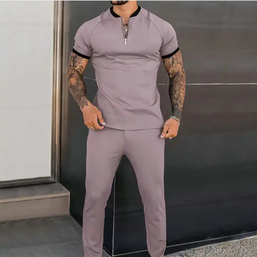 Summer Men Two Piece Sets , Men Streetwear Casual Tracksuit O Neck Short Sleeve T-shirts Trousers Set