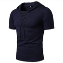 Hooded Tees Lacing Short Sleeve T-Shirt Slim Fit Clothing Mesh Tee Shirt