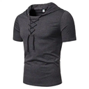 Hooded Tees Lacing Short Sleeve T-Shirt Slim Fit Clothing Mesh Tee Shirt