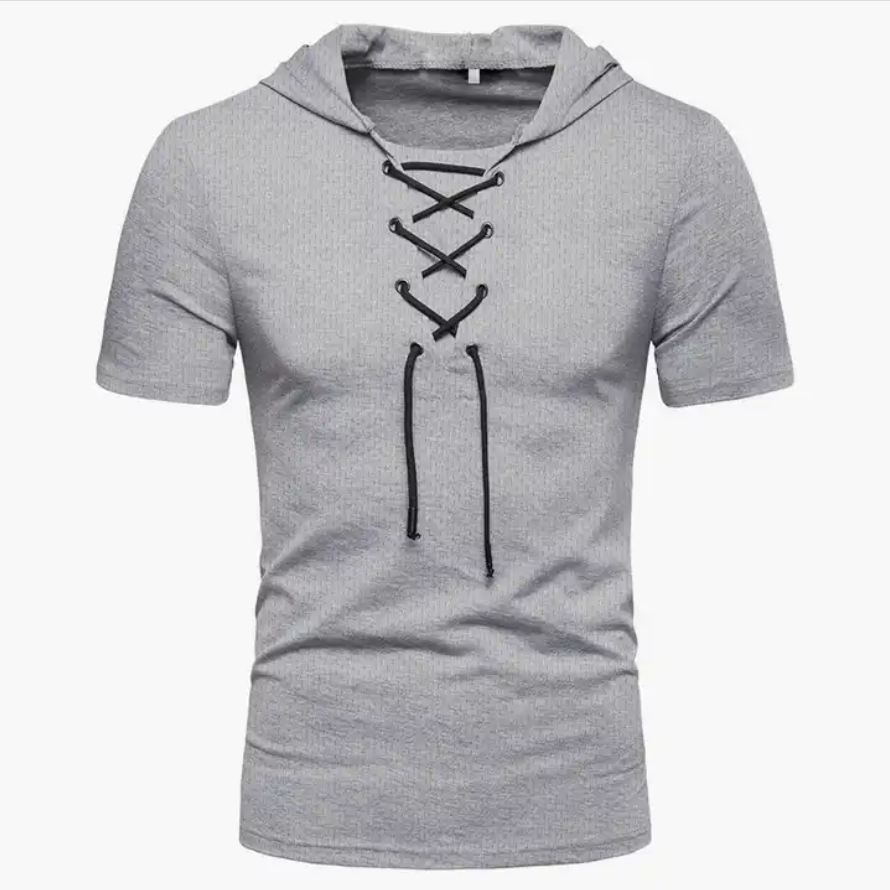 Hooded Tees Lacing Short Sleeve T-Shirt Slim Fit Clothing Mesh Tee Shirt