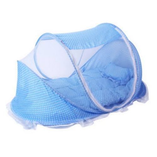 Polka Dot Designed Baby Net And Mattress - Blue