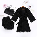 Three Piece Sexy Velour Romantic Sleepwear Short Crop Top Velvet Pyjamas Set For Women