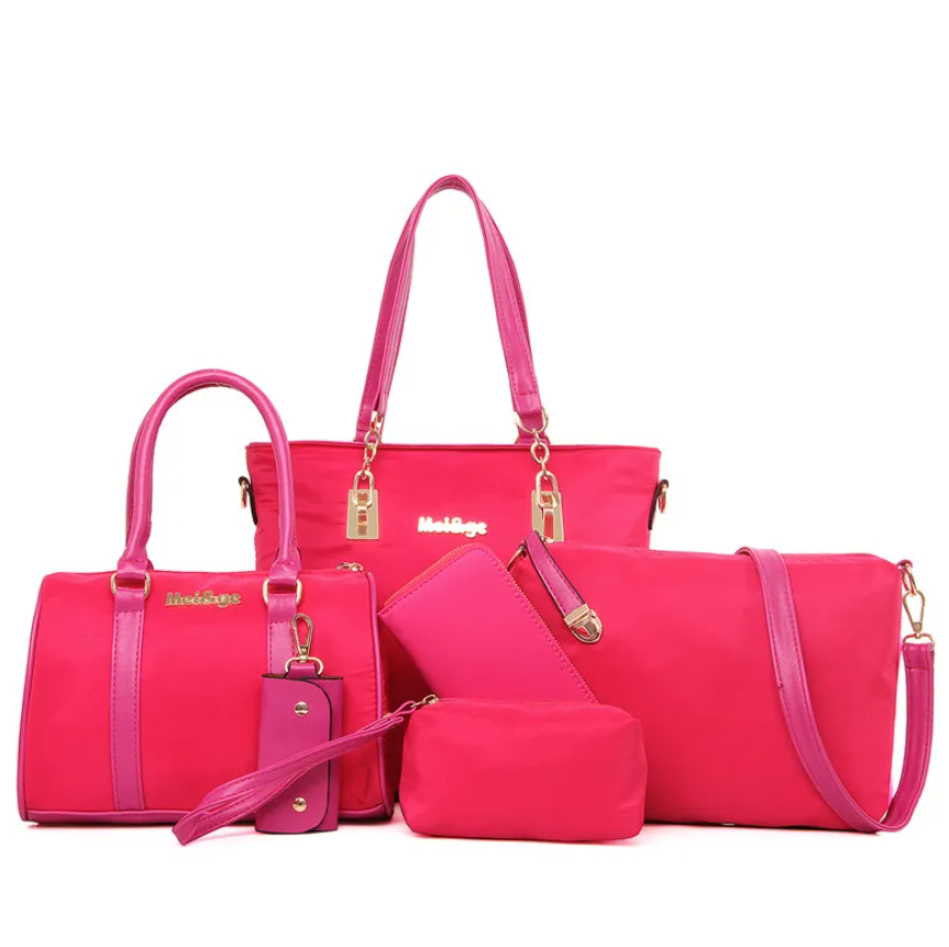 New Fashion Women Purse Handbags Sets 6 pcs Luxury Handbags Waterproof Nylon Handbags