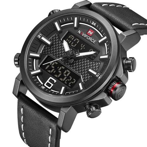 Waterproof Dated Analog And Digital Watch - Black