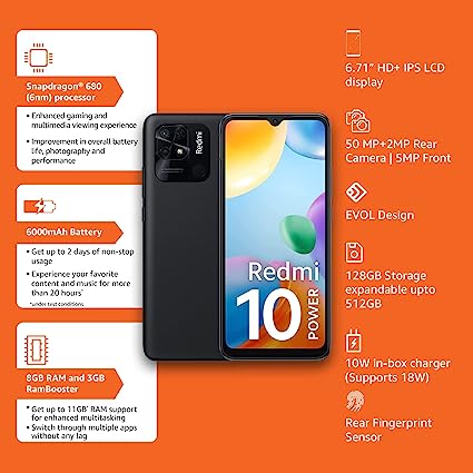 Redmi 10 Power (Power Black, 8GB RAM, 128GB Storage)