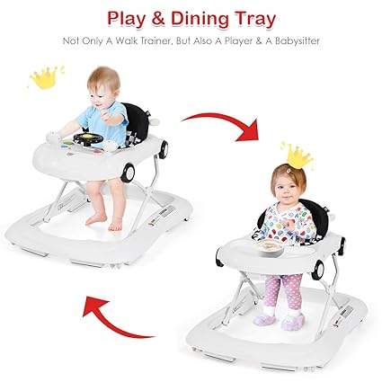 2025 NEW ROBOT Baby walker 2 IN 1 WITH PUSHER CANOPY KL002 - white and black