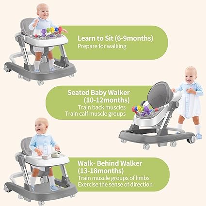 2028 NEW ROBOT Baby walker 2 IN 1 WITH PUSHER CANOPY KL002 - grey