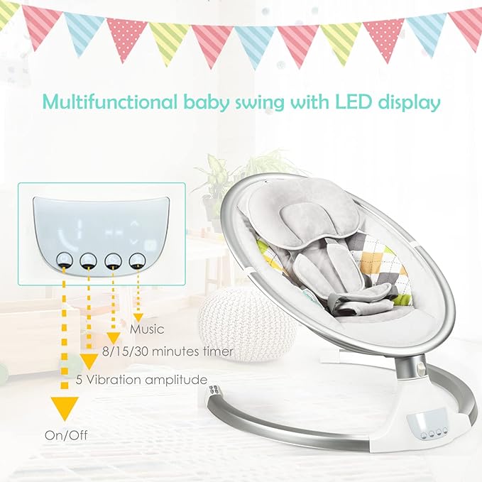 Baby swing/Hot Mom Electric Baby Bouncer with Bluetooth - White