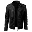 S-5xl Men's Bicycle Leather Jacket Splicing Stand Collar Jacket Men Fashion Leather Jacket