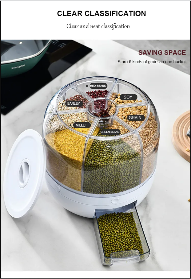 Dry Rotatable Food Dispenser Grain Container