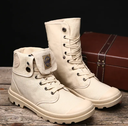 Leather and Canvas Upper Men's Boots Stylish Fur Boots