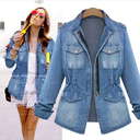 Women Plus Size S-5XL Jean Jackets ,Turn-Down Collar Pocket Casual Denim Coat