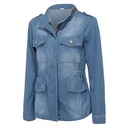 Women Plus Size S-5XL Jean Jackets ,Turn-Down Collar Pocket Casual Denim Coat