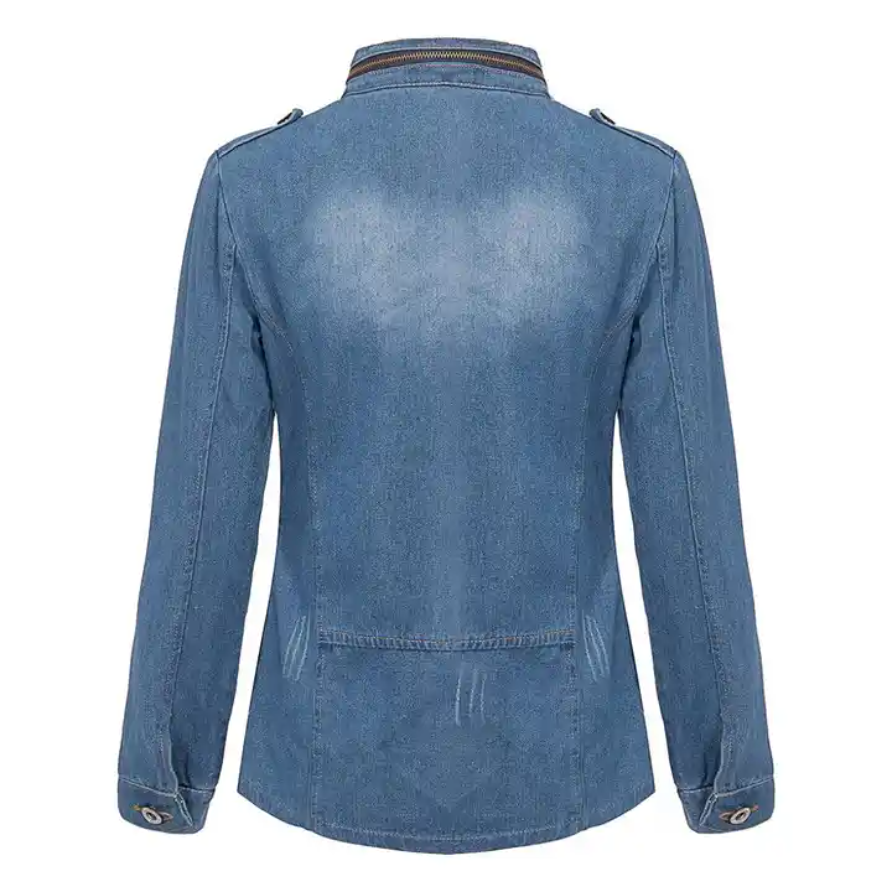 Women Plus Size S-5XL Jean Jackets ,Turn-Down Collar Pocket Casual Denim Coat