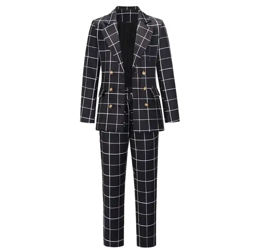 Women's Suits & Tuxedo Blazer,  Coats Plaid Ladies Suit Woman Blazer Jacket And Two Piece Set Women Suit