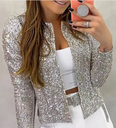 Women's Fashion Stand-up Collar Sequin Coat , Short Casual Small Blazer Jacket