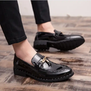 Retro Men Leather Shoes, Slip-on Sequined Tassel Men Dress Loafers Luxury Nightclub Shoes