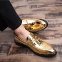 Retro Men Leather Shoes, Slip-on Sequined Tassel Men Dress Loafers Luxury Nightclub Shoes