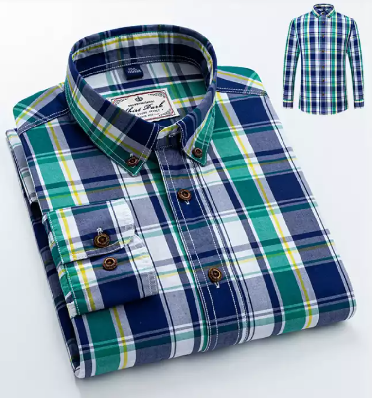 Men Plaid Long-Sleeved Casual Shirt