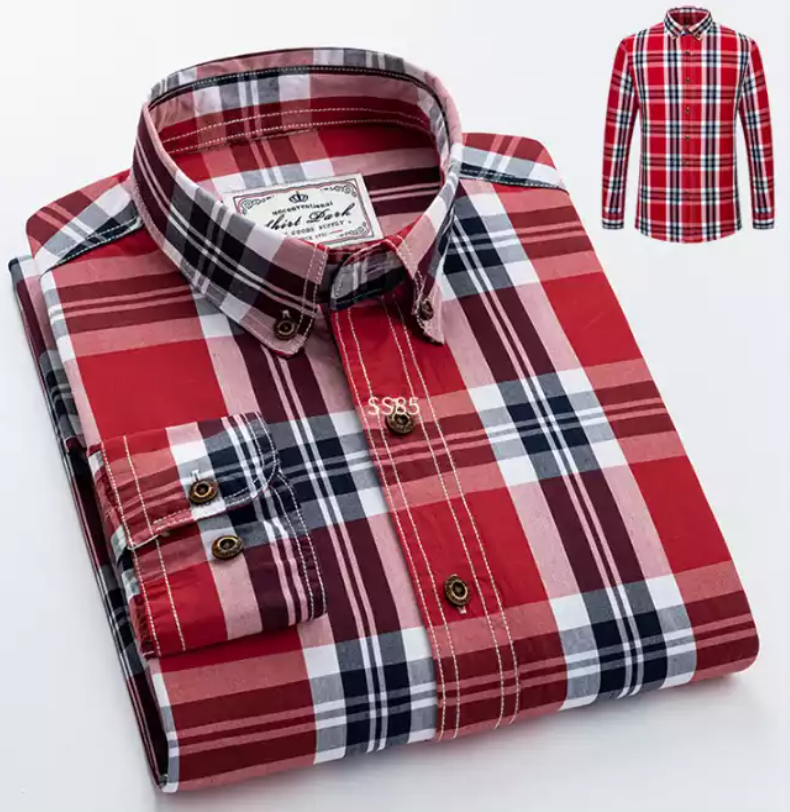 Men Plaid Long-Sleeved Casual Shirt